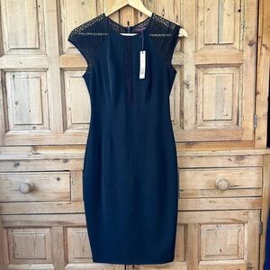 Rachel Roy Womens Size 2 Black Dress LBD‎ Sheer Lace Back Shoulders Bodycon NWT